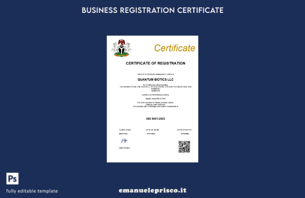 certificato di registrazione aziendale in Nigeria in stile verificato modello Wo